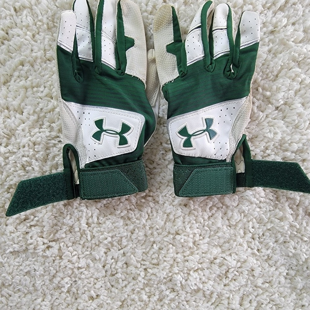 Under Armour Clean Up Batting Gloves‎ Green White Youth Medium